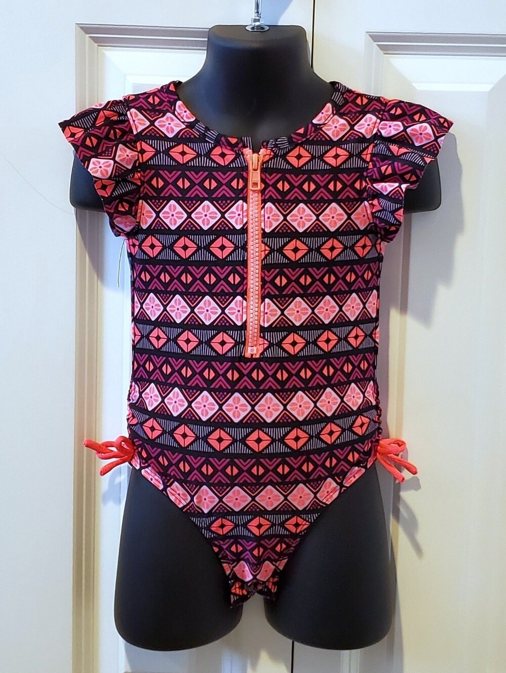 Cat & Jack Toddler Girls' Neon Art Deco Flutter Sleeve Zip Front Swimsuit